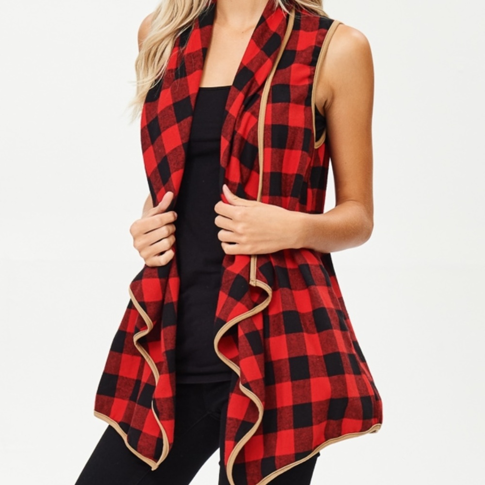 Sleeveless Plaid Vest with Pockets